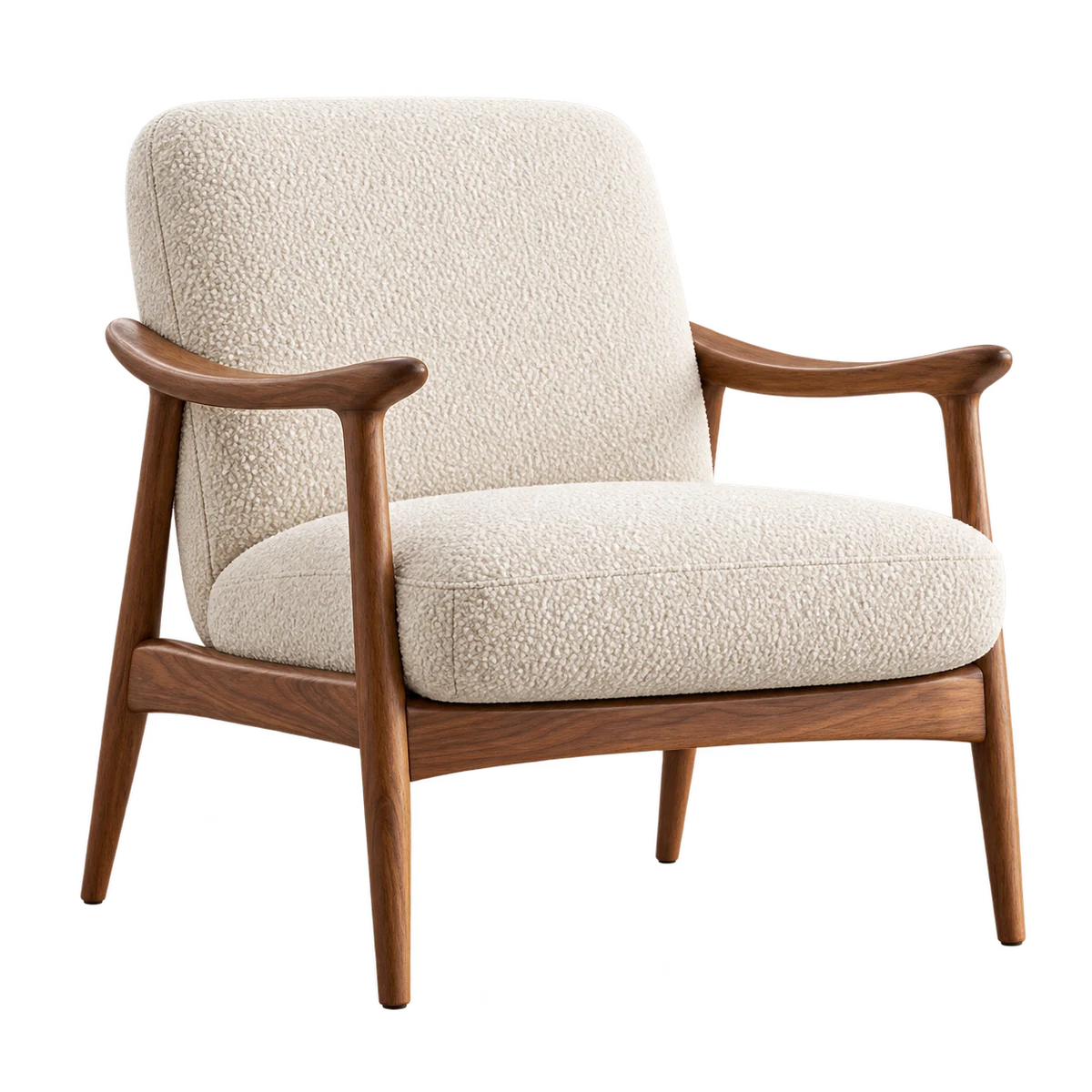 Sillón Nórdico en bouclé marfil y nogal natural